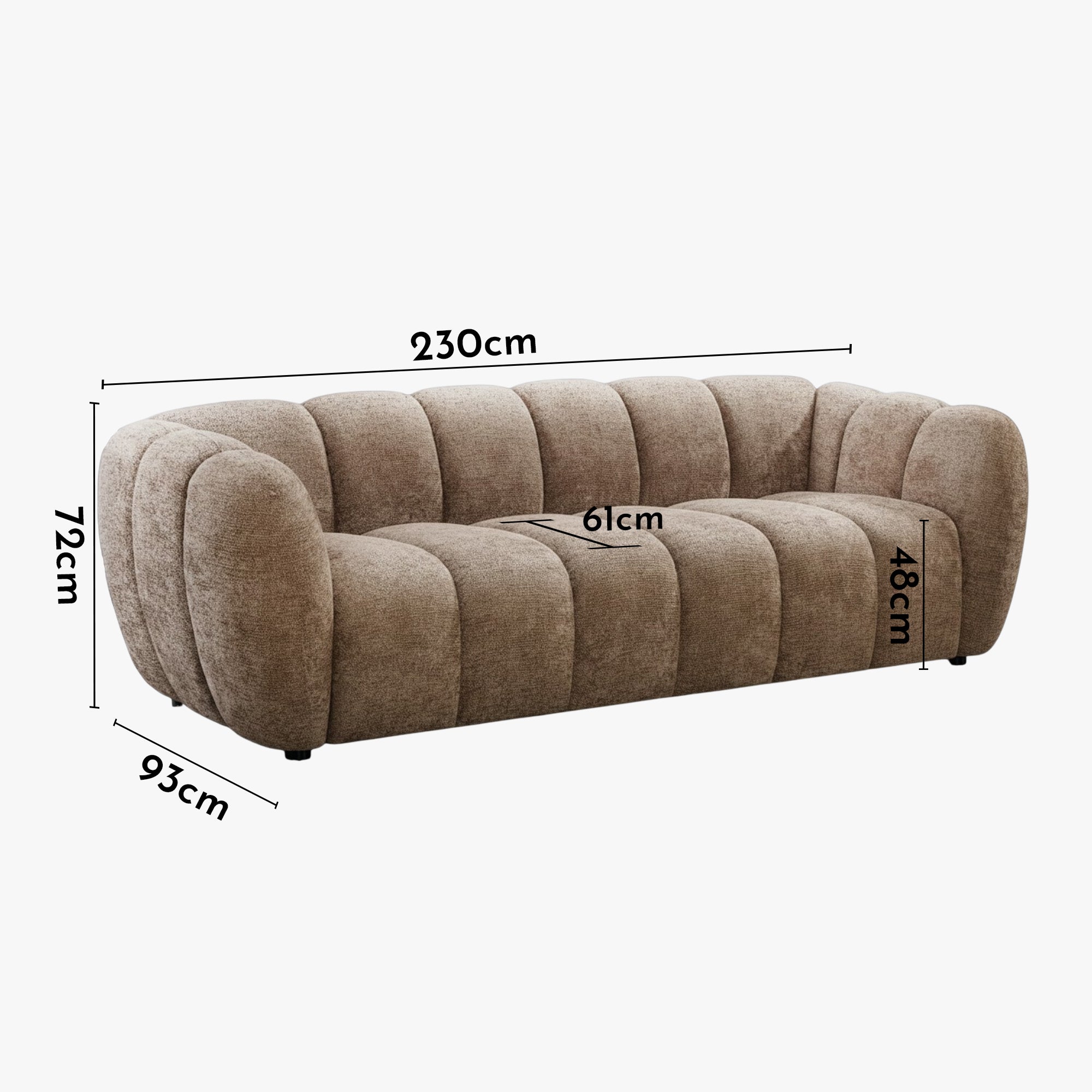CAMILLE Canapé 3 places en tissu taupe foncé