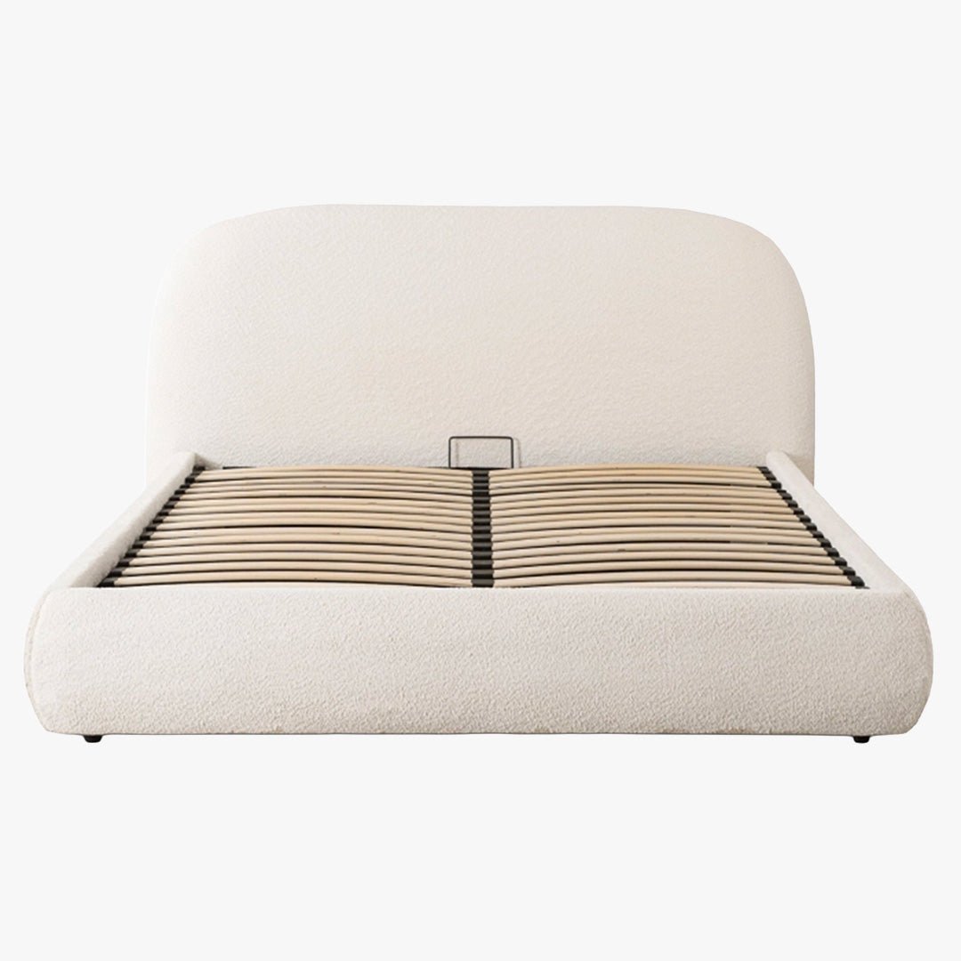ADAM Lit double en tissu bouclette beige avec coffre 160x200 cm
