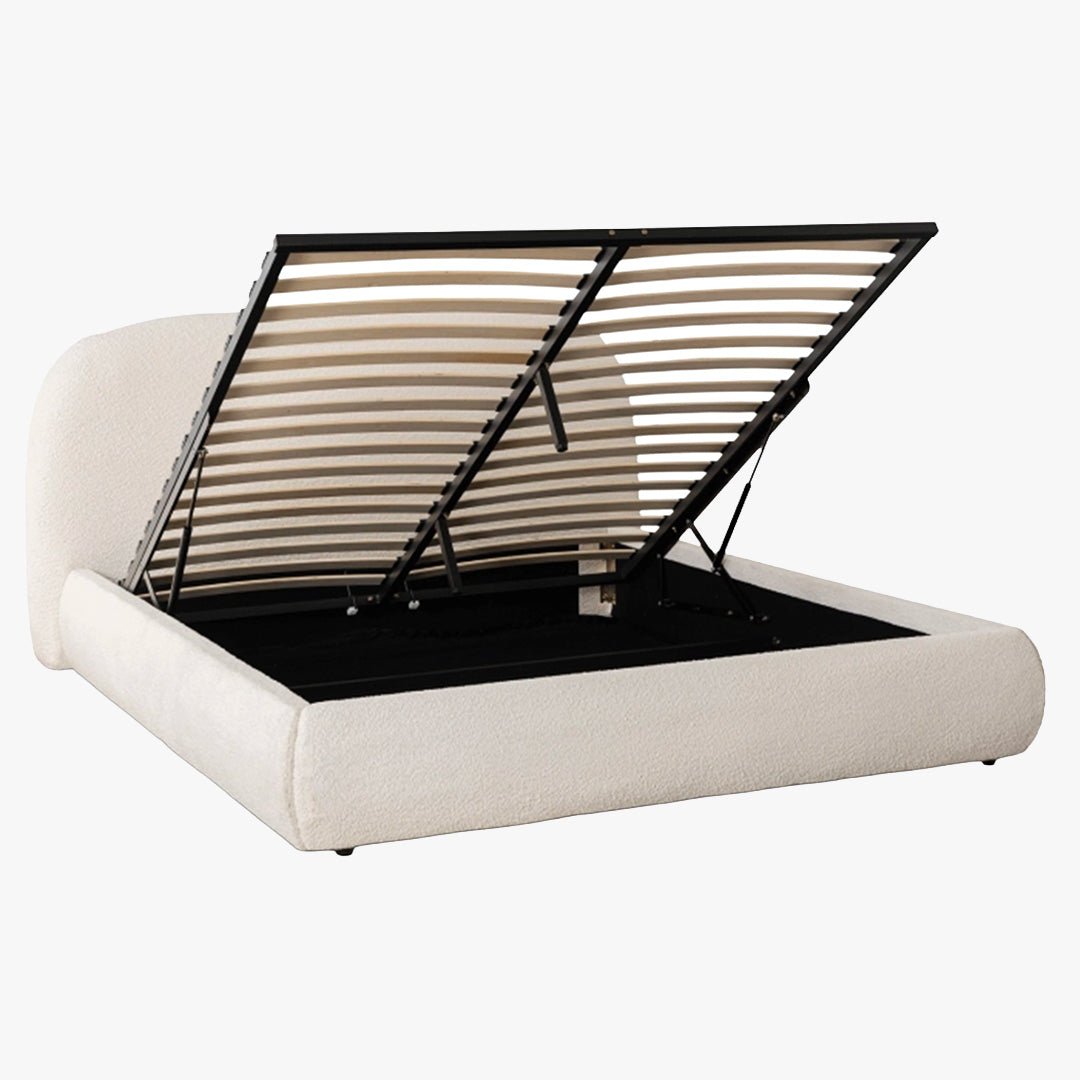 ADAM Lit double en tissu bouclette beige avec coffre 160x200 cm