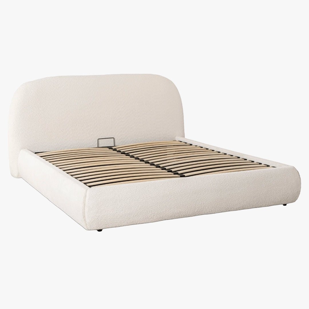 ADAM Lit double en tissu bouclette beige avec coffre 160x200 cm