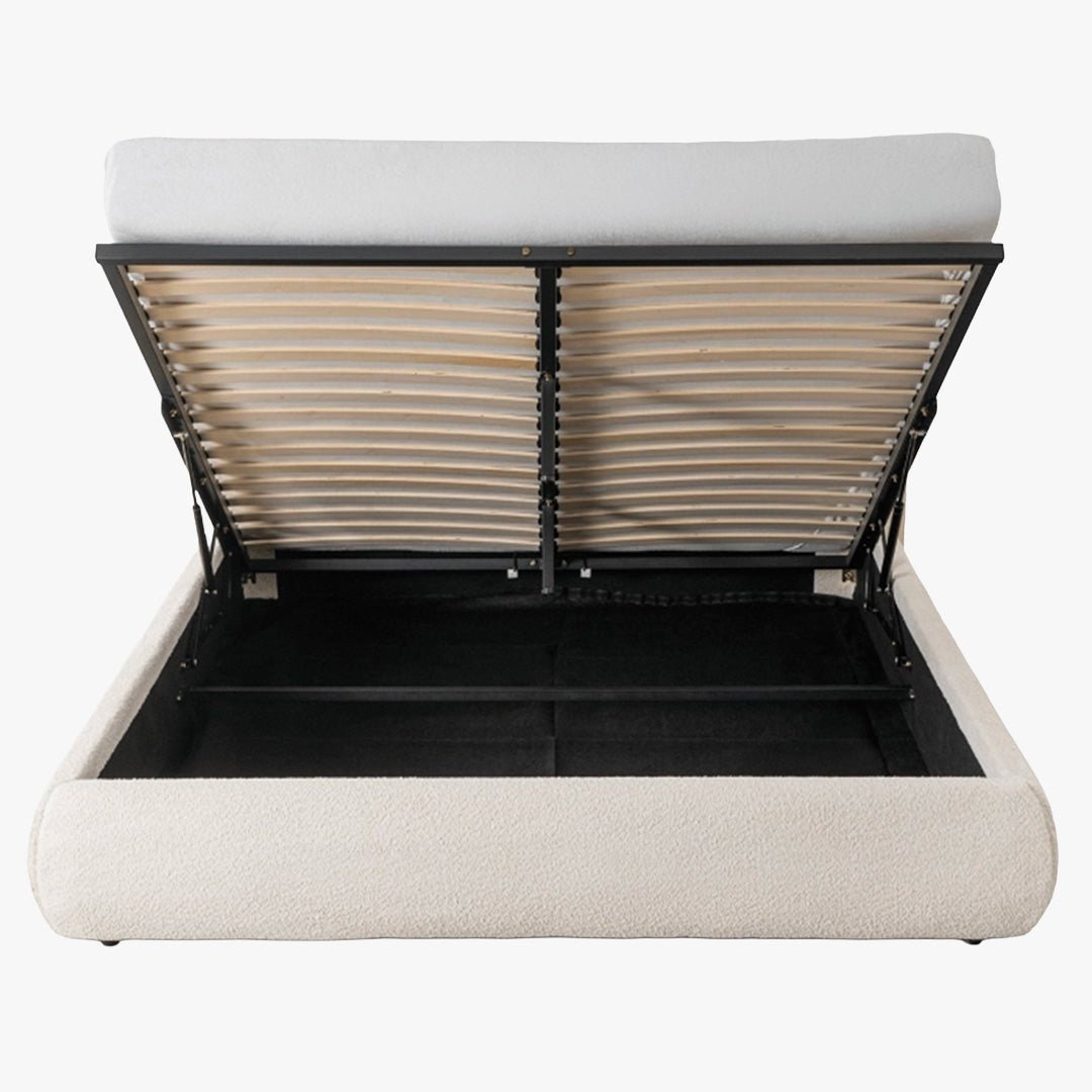 ADAM Lit double en tissu bouclette beige avec coffre 160x200 cm