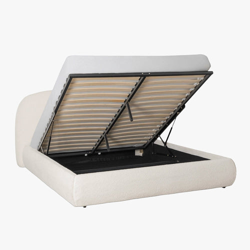 ADAM Lit double en tissu bouclette beige avec coffre 160x200 cm