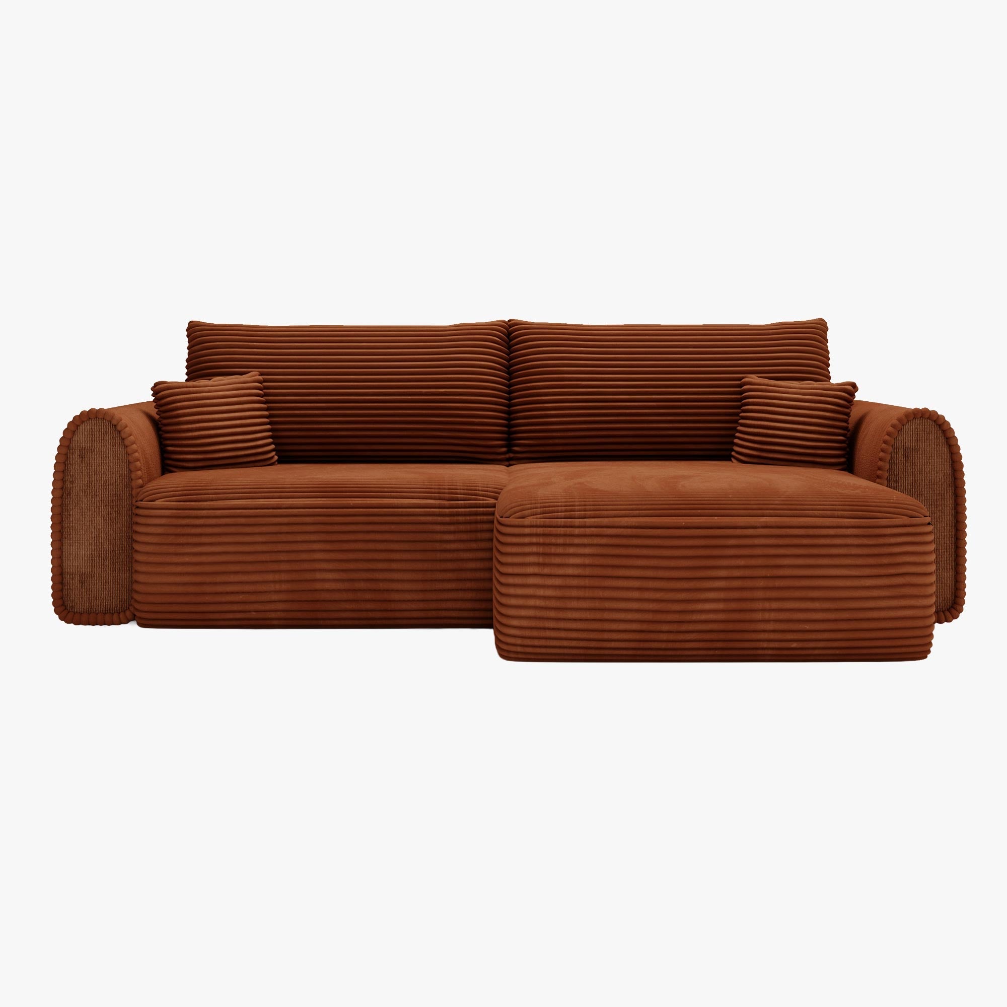 ADELE Canapé d'angle convertible et réversible avec coffre en velours côtelé terracotta