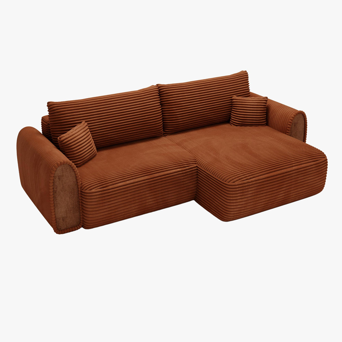 ADELE Canapé d'angle convertible et réversible avec coffre en velours côtelé terracotta