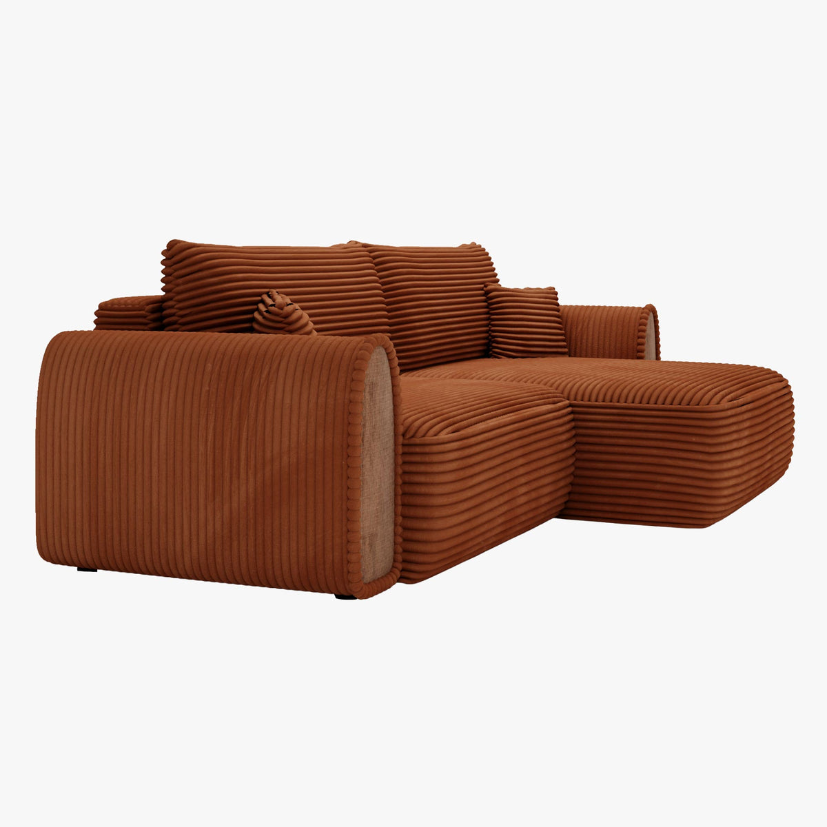 ADELE Canapé d'angle convertible et réversible avec coffre en velours côtelé terracotta