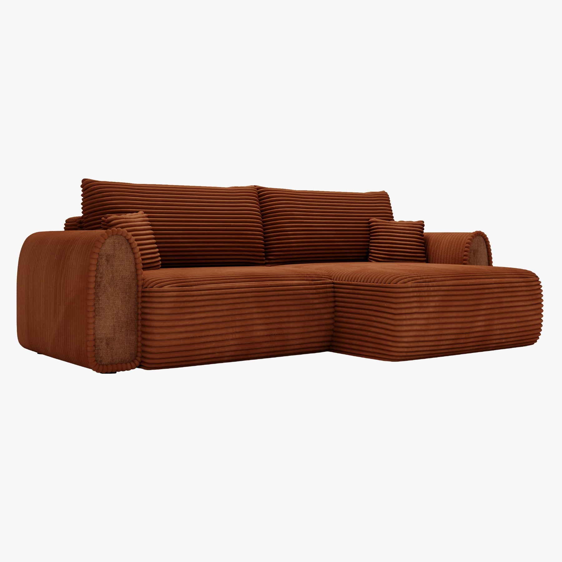 ADELE Canapé d'angle convertible et réversible avec coffre en velours côtelé terracotta