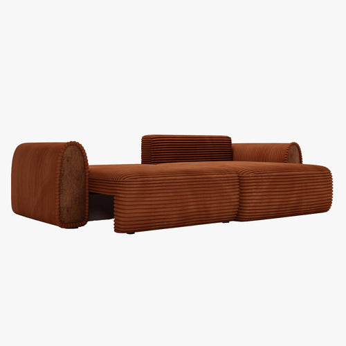 ADELE Canapé d'angle convertible et réversible avec coffre en velours côtelé terracotta