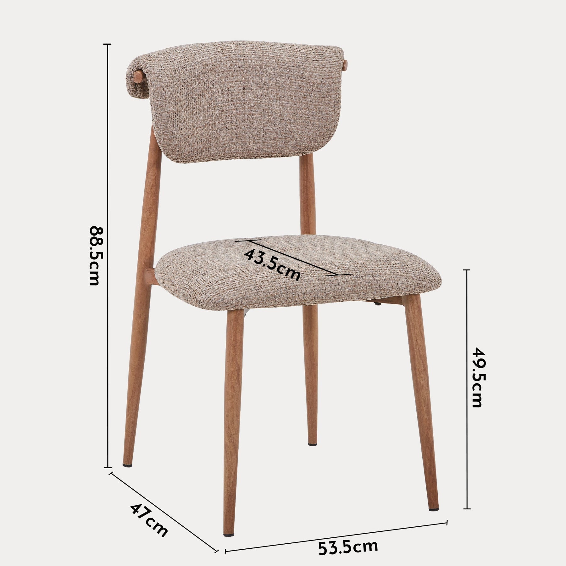 ADRIA Lot de 2 chaises en tissu taupe pieds couleur bois