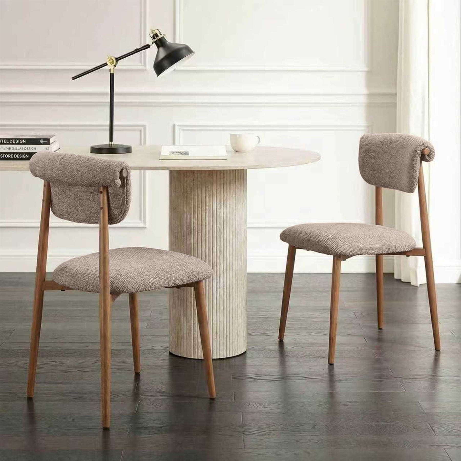 ADRIA Lot de 2 chaises en tissu taupe pieds couleur bois