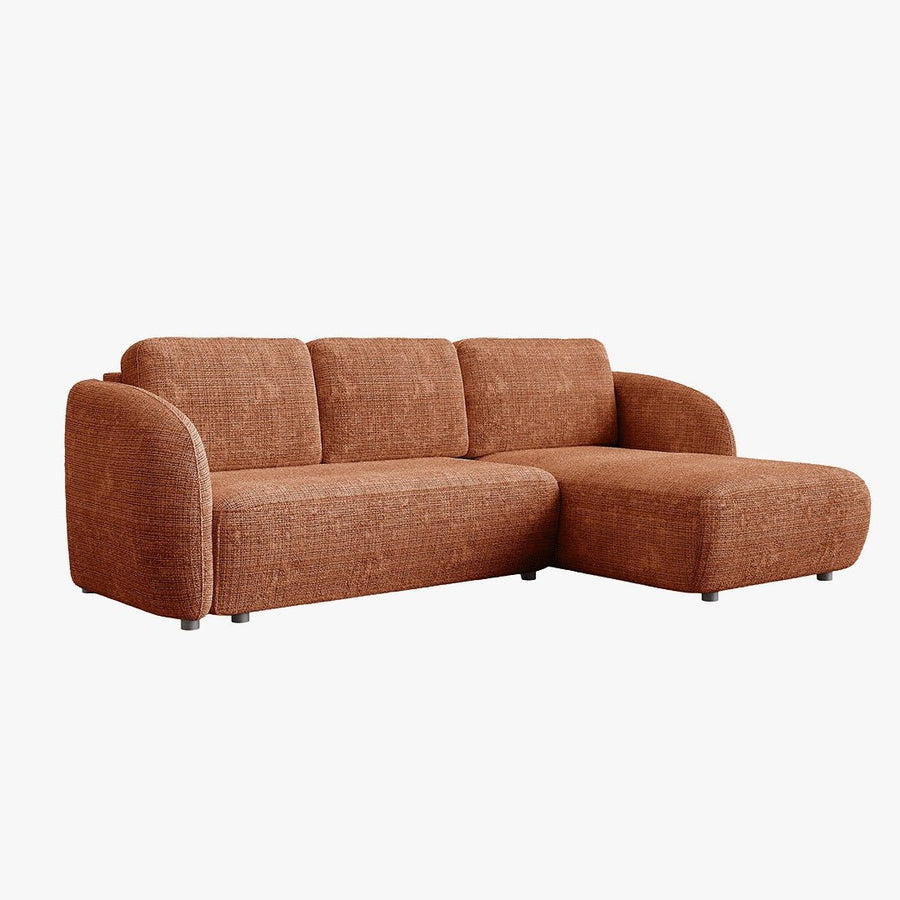 ALANYA Canapé d'angle convertible avec coffre en tissu orange - Angle droit