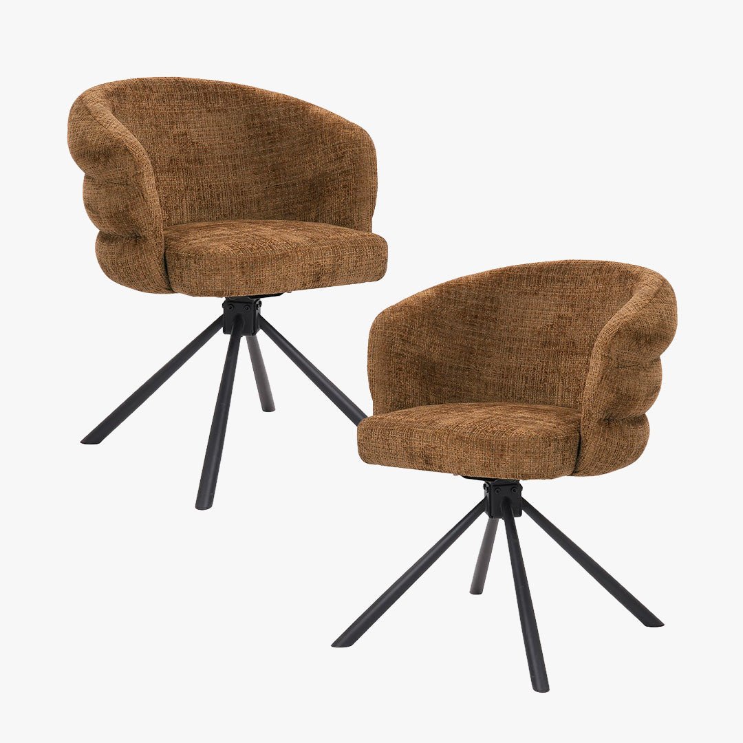 ALBANE Lot de 2 chaises pivotantes en tissu vert olive pieds en métal noir