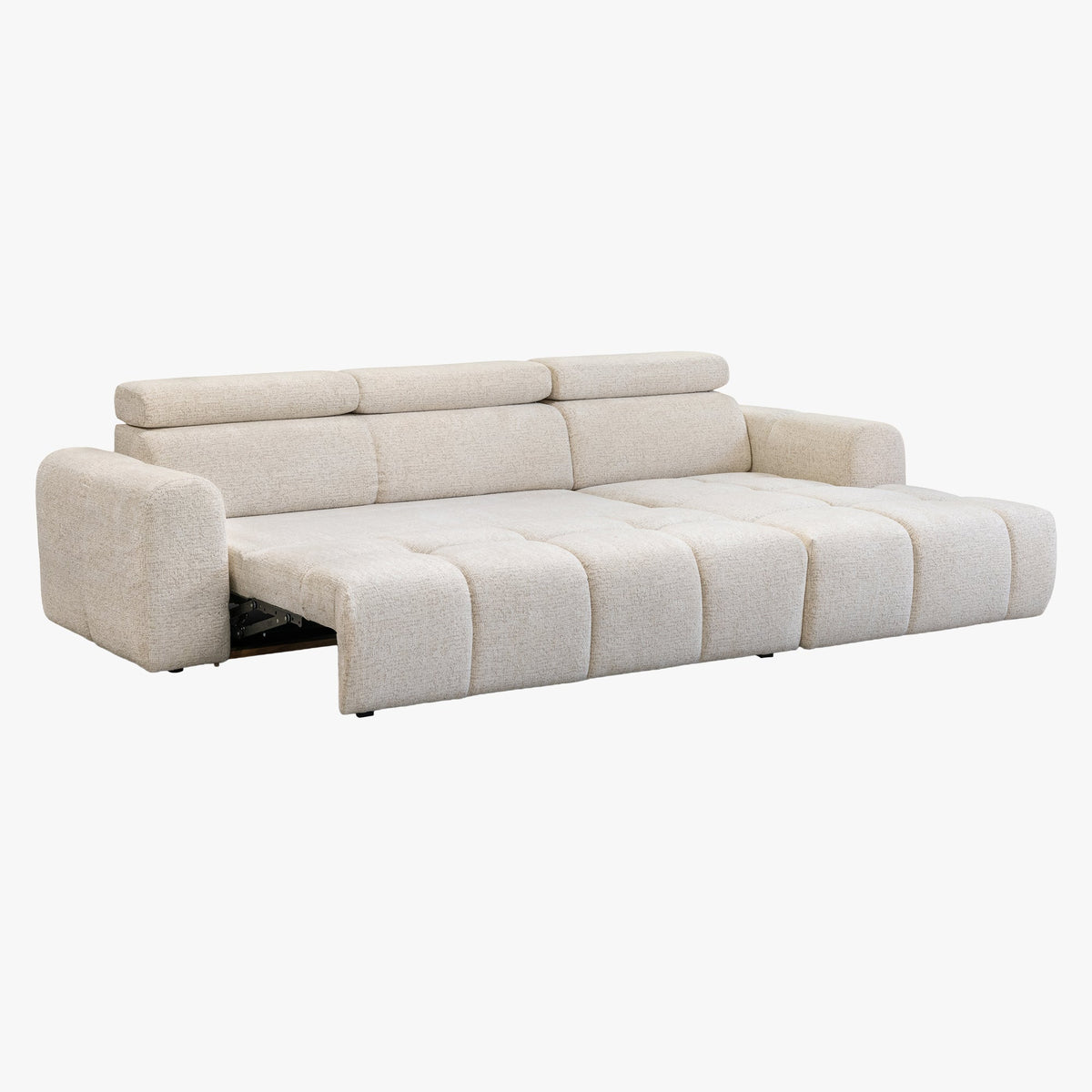 ALEXIA Canapé d'angle convertible avec têtières relevables en tissu beige - Angle droit
