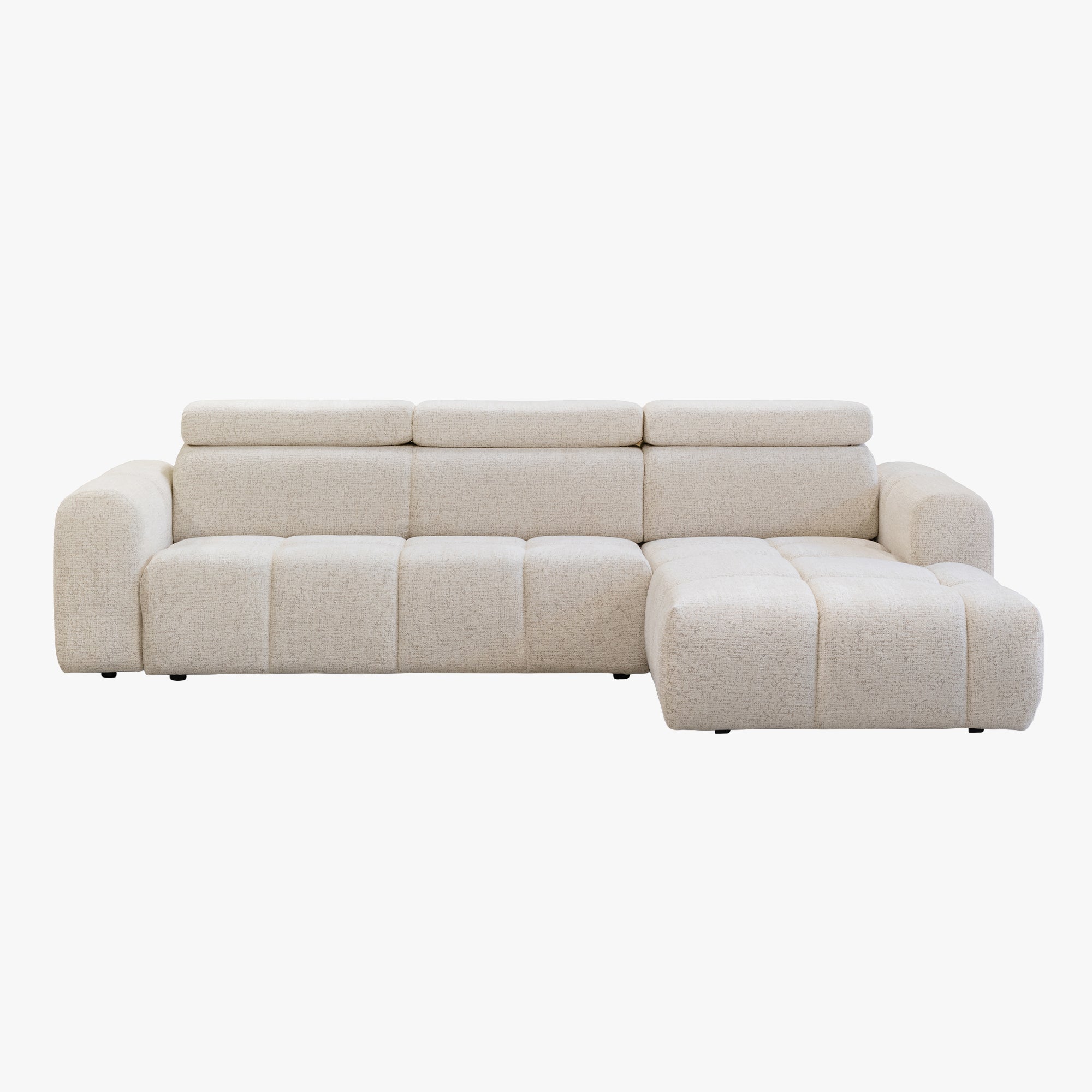 ALEXIA Canapé d'angle convertible avec têtières relevables en tissu beige - Angle droit