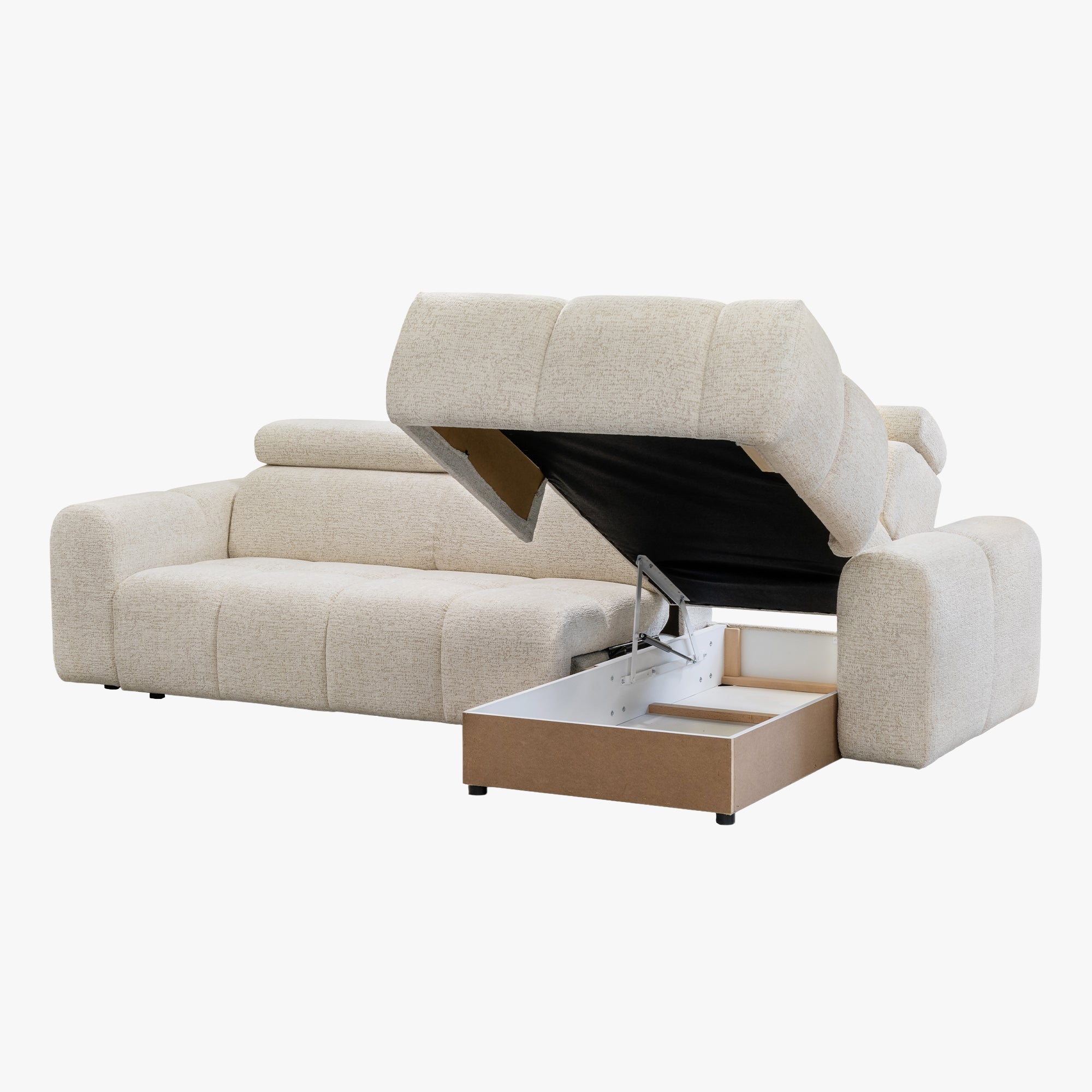 ALEXIA Canapé d'angle convertible avec têtières relevables en tissu beige - Angle droit