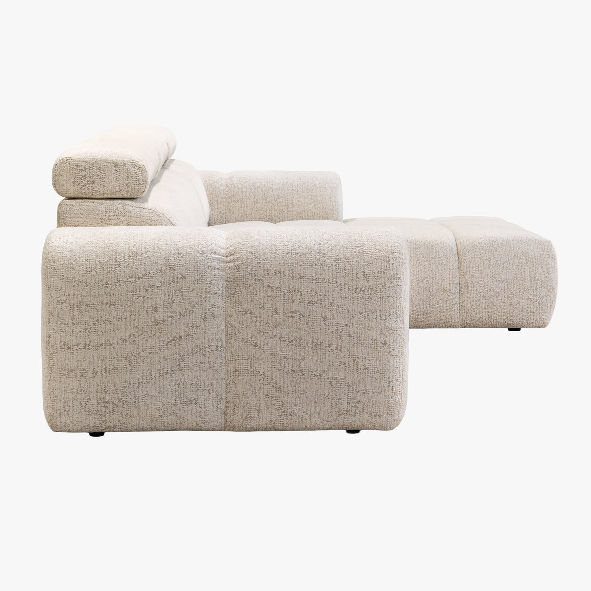ALEXIA Canapé d'angle convertible avec têtières relevables en tissu beige - Angle droit