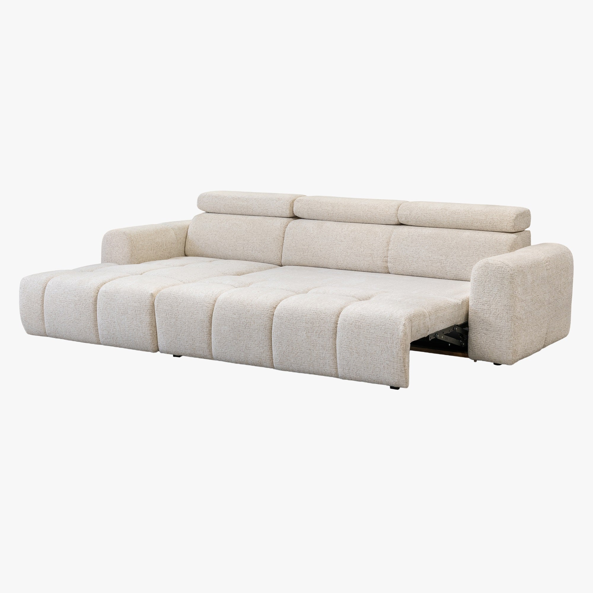 ALEXIA Canapé d'angle convertible avec têtières relevables en tissu beige - Angle gauche