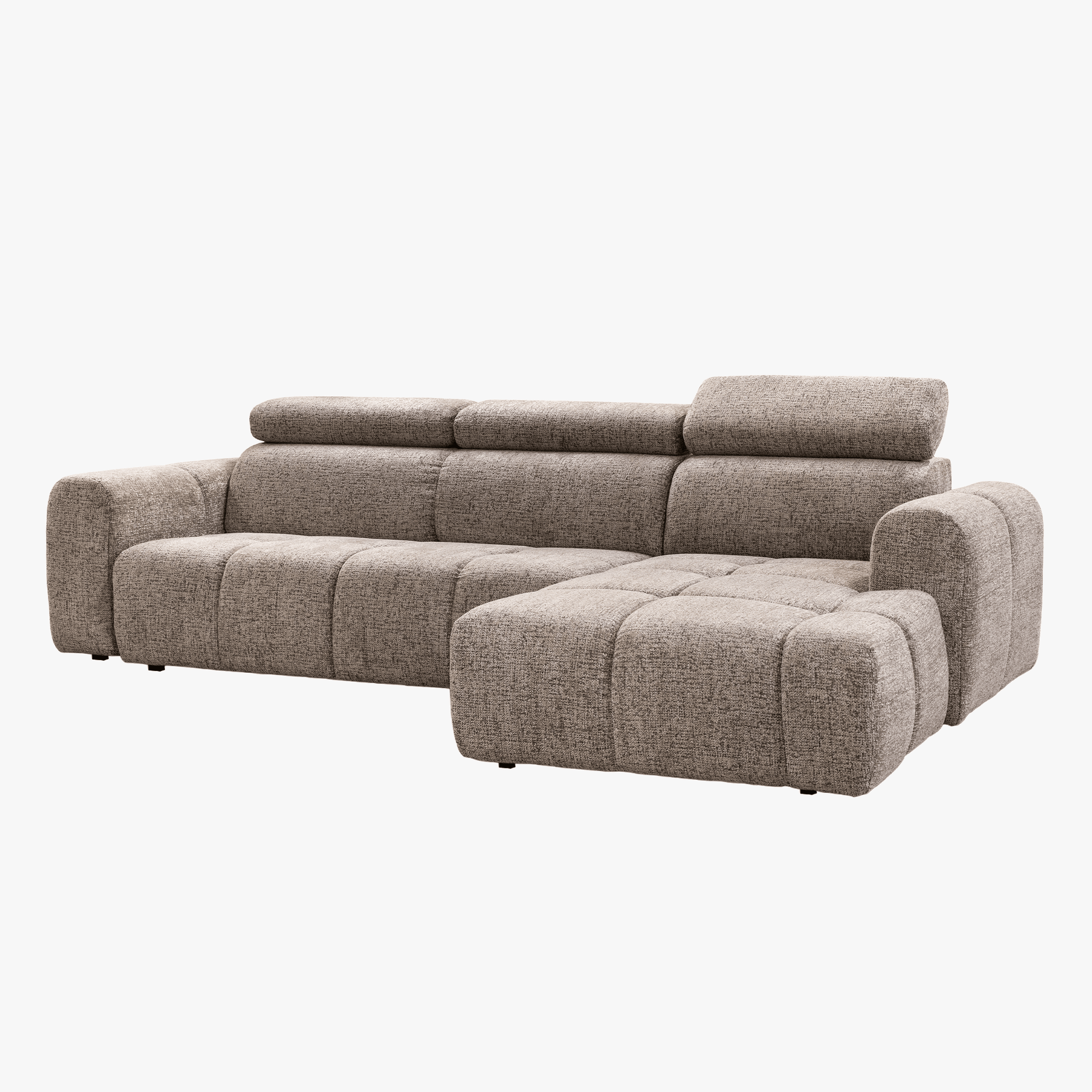 ALEXIA Canapé d'angle convertible avec têtières relevables en tissu taupe - Angle droit