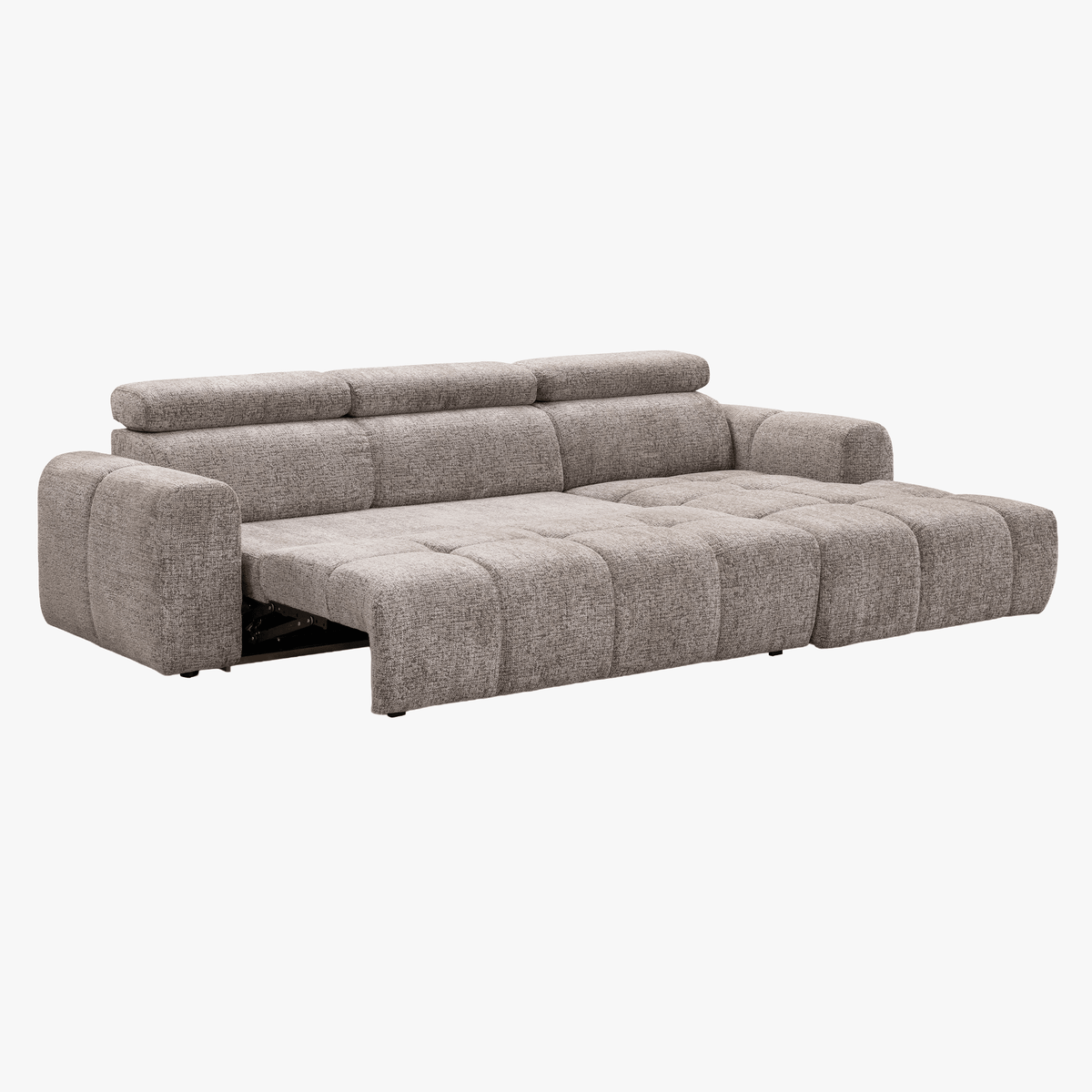 ALEXIA Canapé d'angle convertible avec têtières relevables en tissu taupe - Angle droit