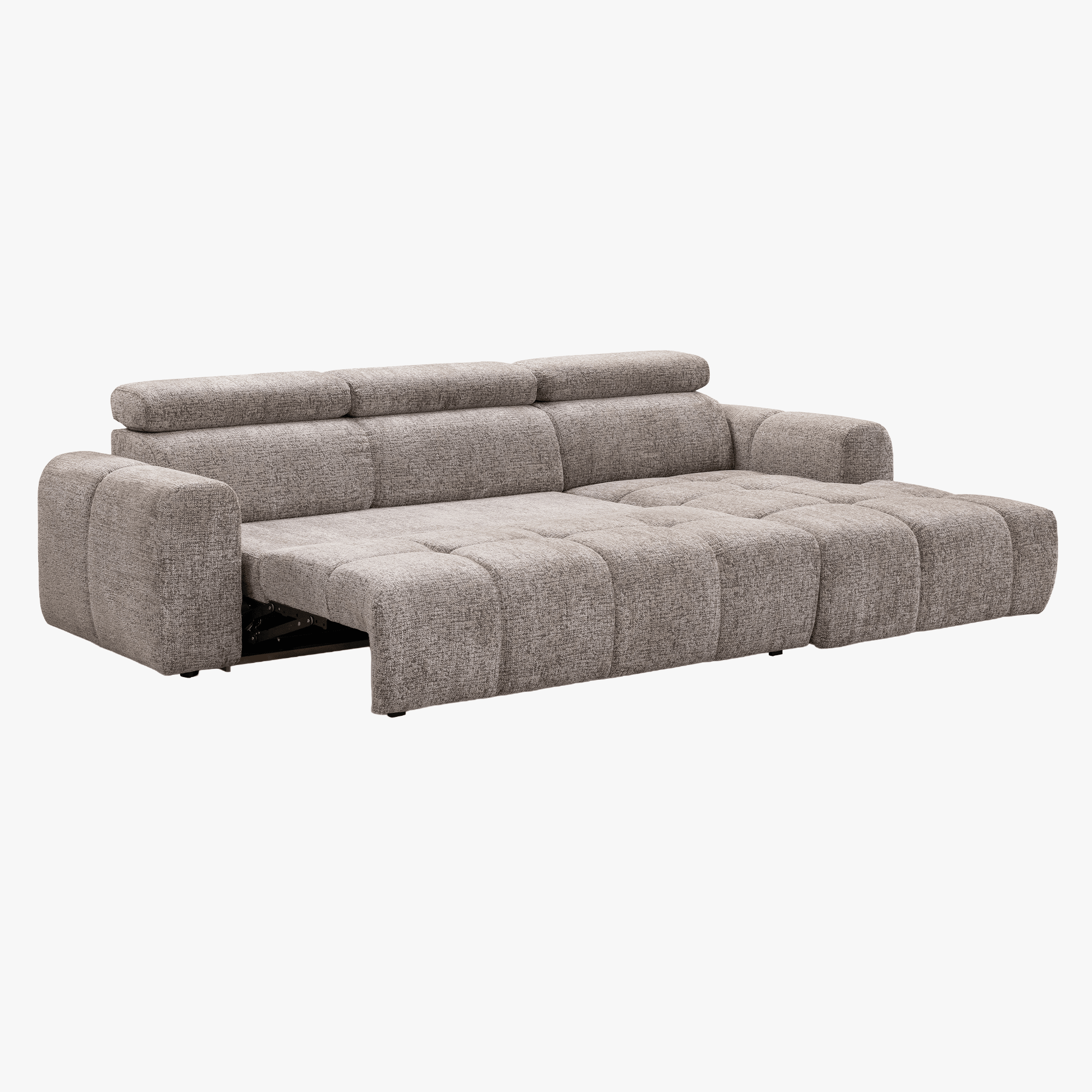 ALEXIA Canapé d'angle convertible avec têtières relevables en tissu taupe - Angle droit