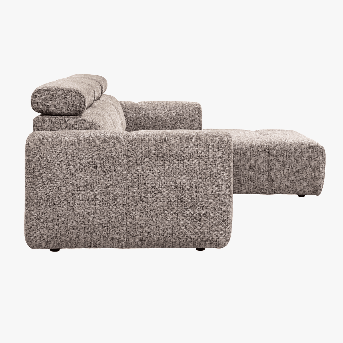 ALEXIA Canapé d'angle convertible avec têtières relevables en tissu taupe - Angle droit