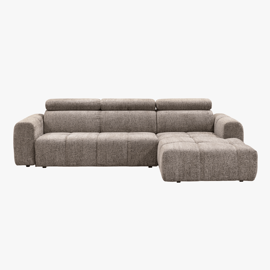 ALEXIA Canapé d'angle convertible avec têtières relevables en tissu taupe - Angle droit