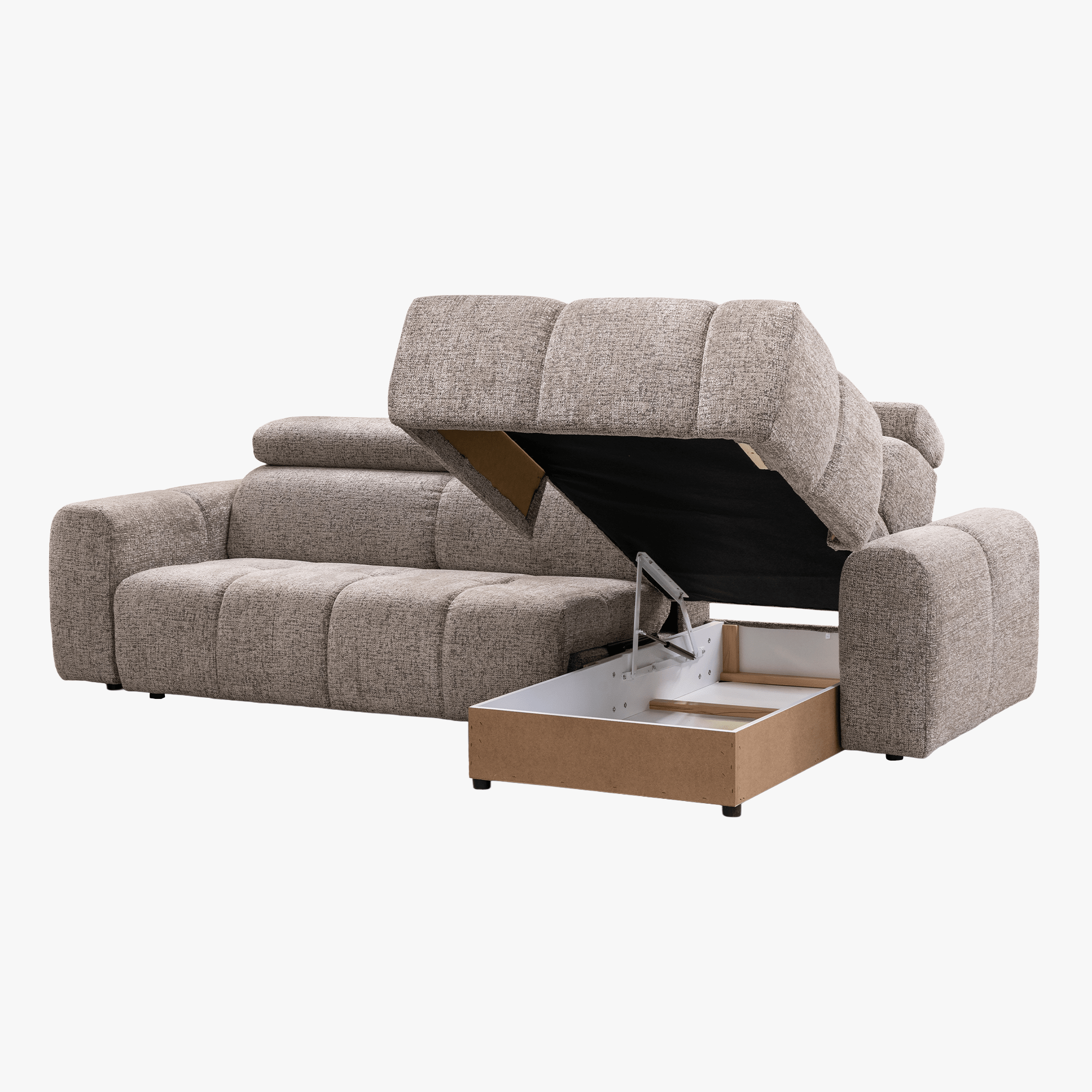 ALEXIA Canapé d'angle convertible avec têtières relevables en tissu taupe - Angle droit