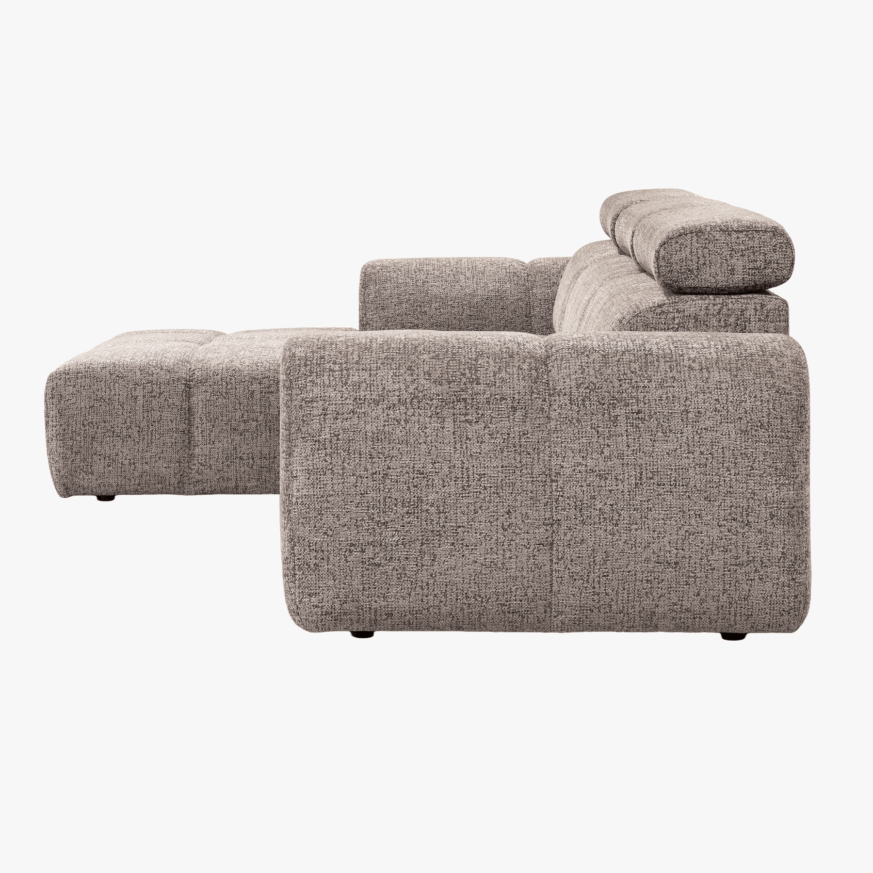 ALEXIA Canapé d'angle convertible avec têtières relevables en tissu taupe - Angle gauche