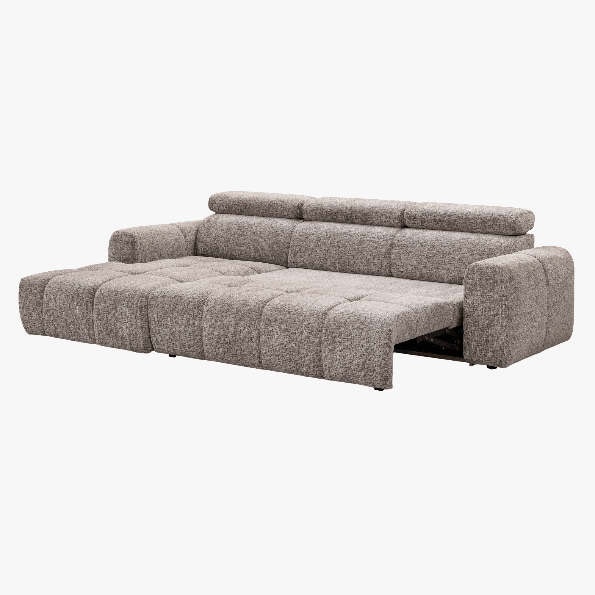 ALEXIA Canapé d'angle convertible avec têtières relevables en tissu taupe - Angle gauche