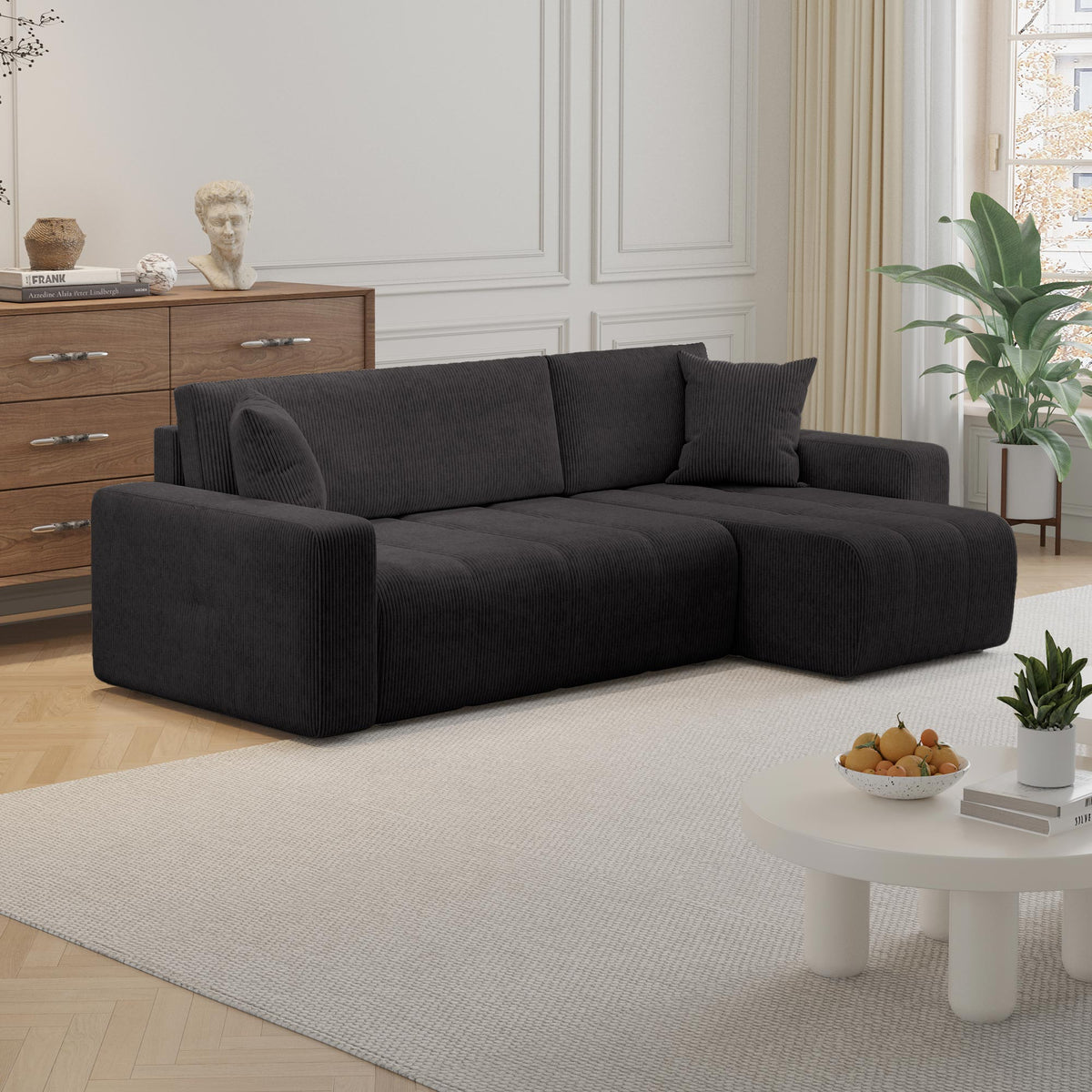ALICIA MINI Canapé d'angle convertible et réversible avec coffre en velours côtelé gris foncé