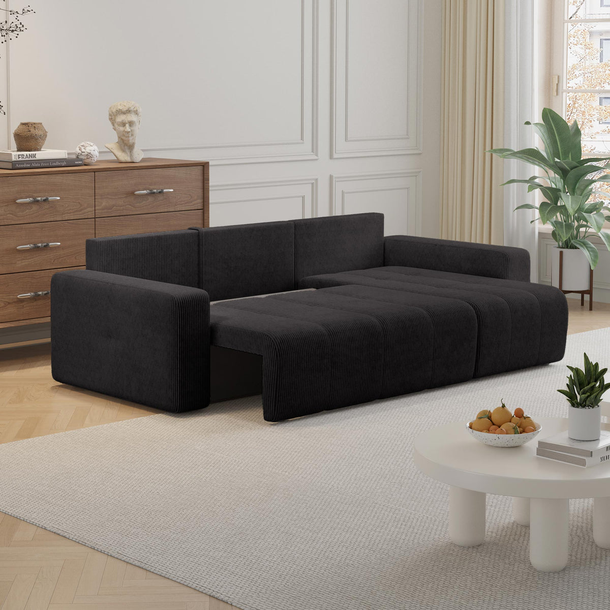 ALICIA MINI Canapé d'angle convertible et réversible avec coffre en velours côtelé gris foncé