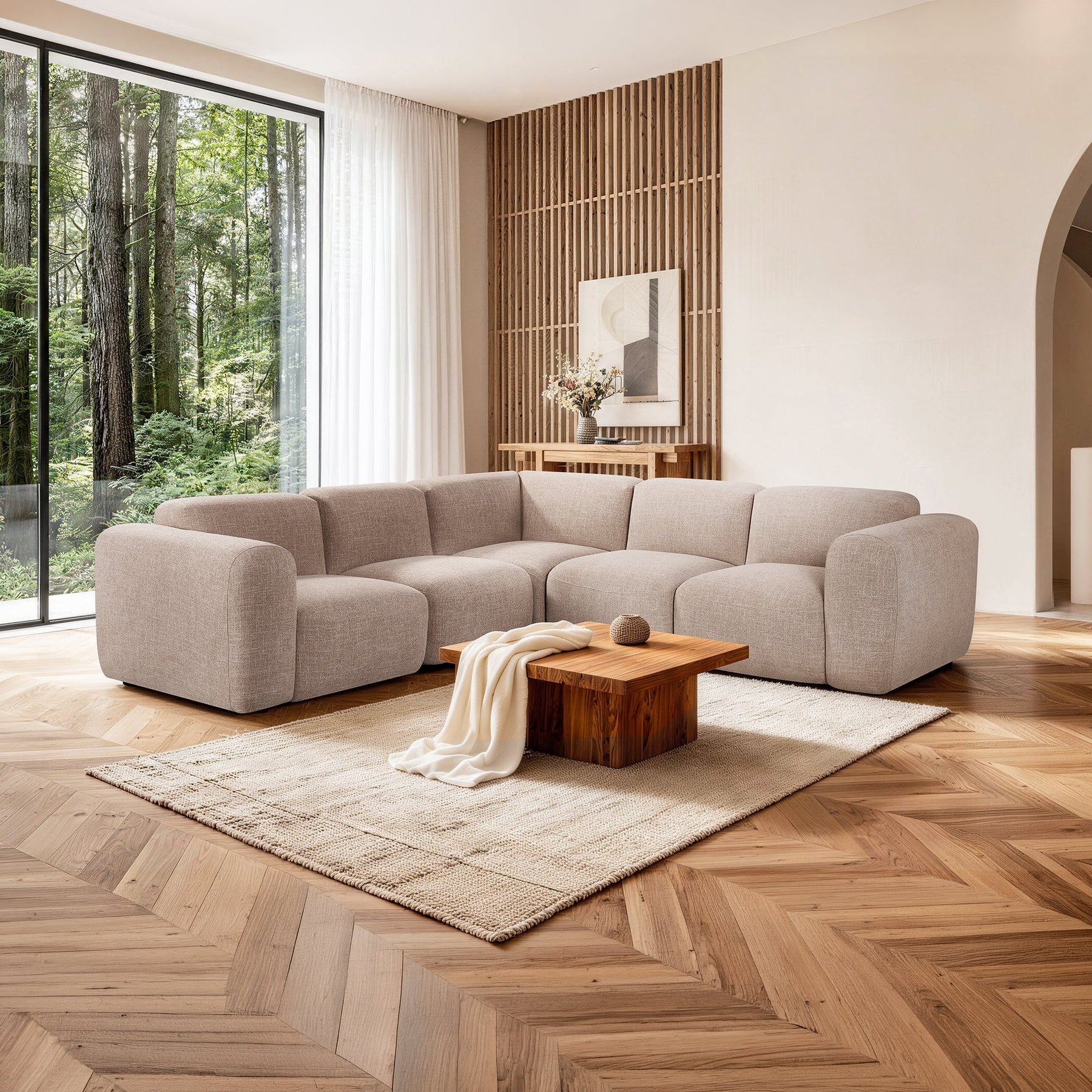 ALMA Canapé d'angle modulable en tissu beige