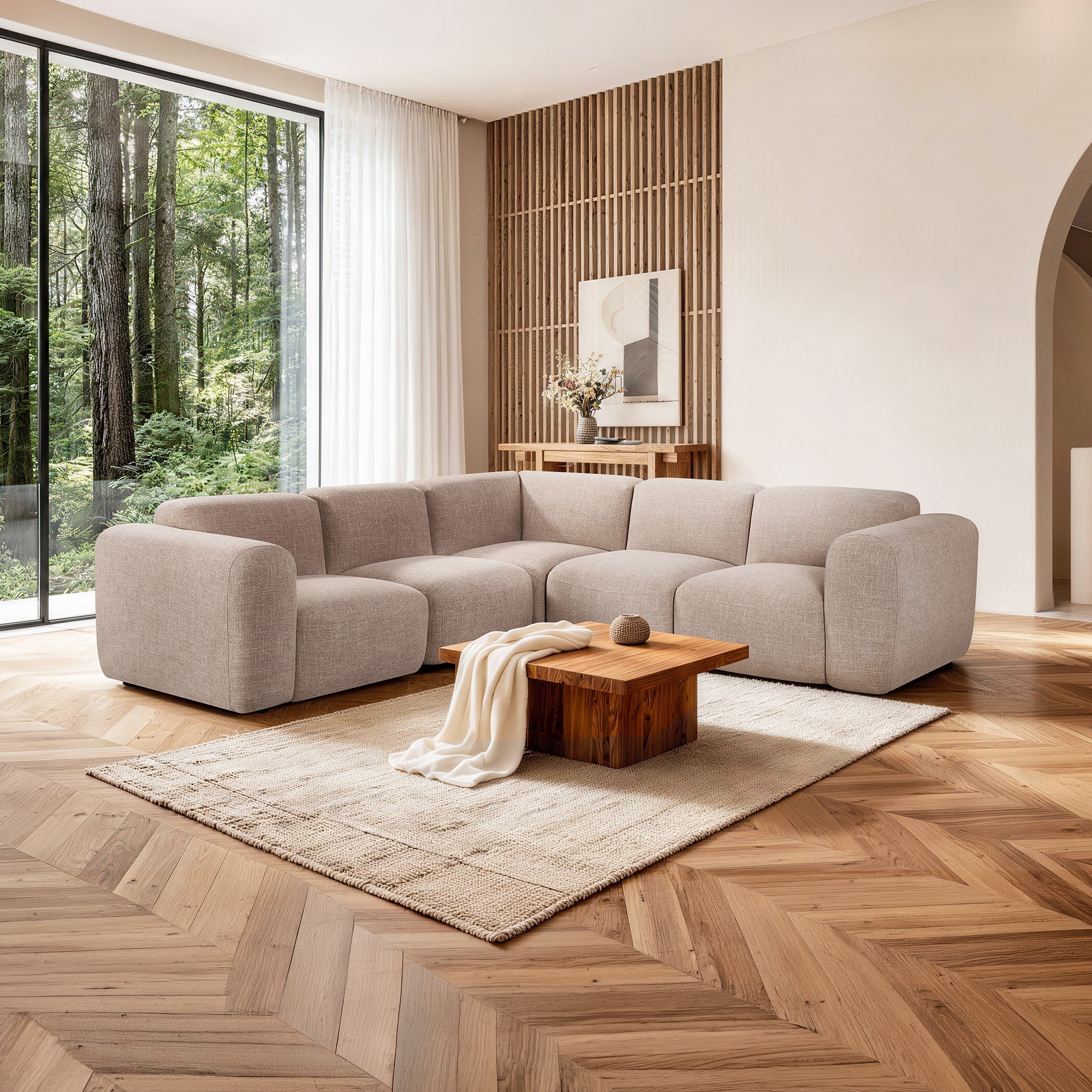 ALMA Canapé d'angle modulable en tissu beige