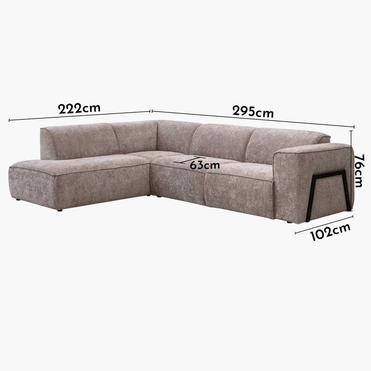 AMANDA Canapé d'angle en tissu taupe avec détail métal noir - Angle gauche
