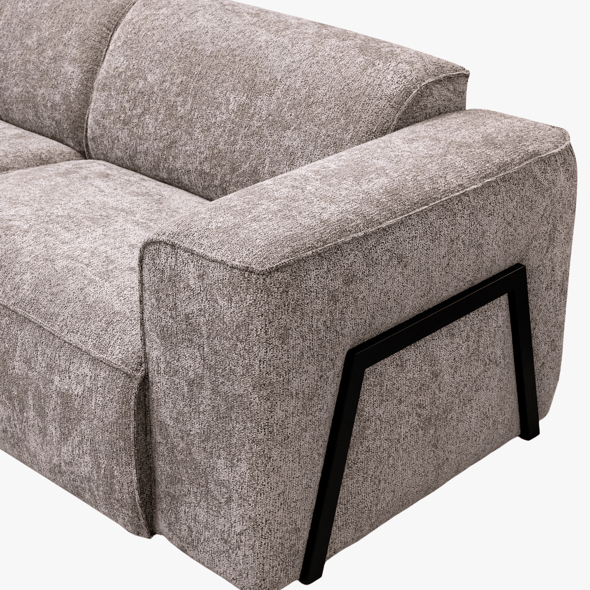 AMANDA Canapé d'angle en tissu taupe avec détail métal noir - Angle gauche