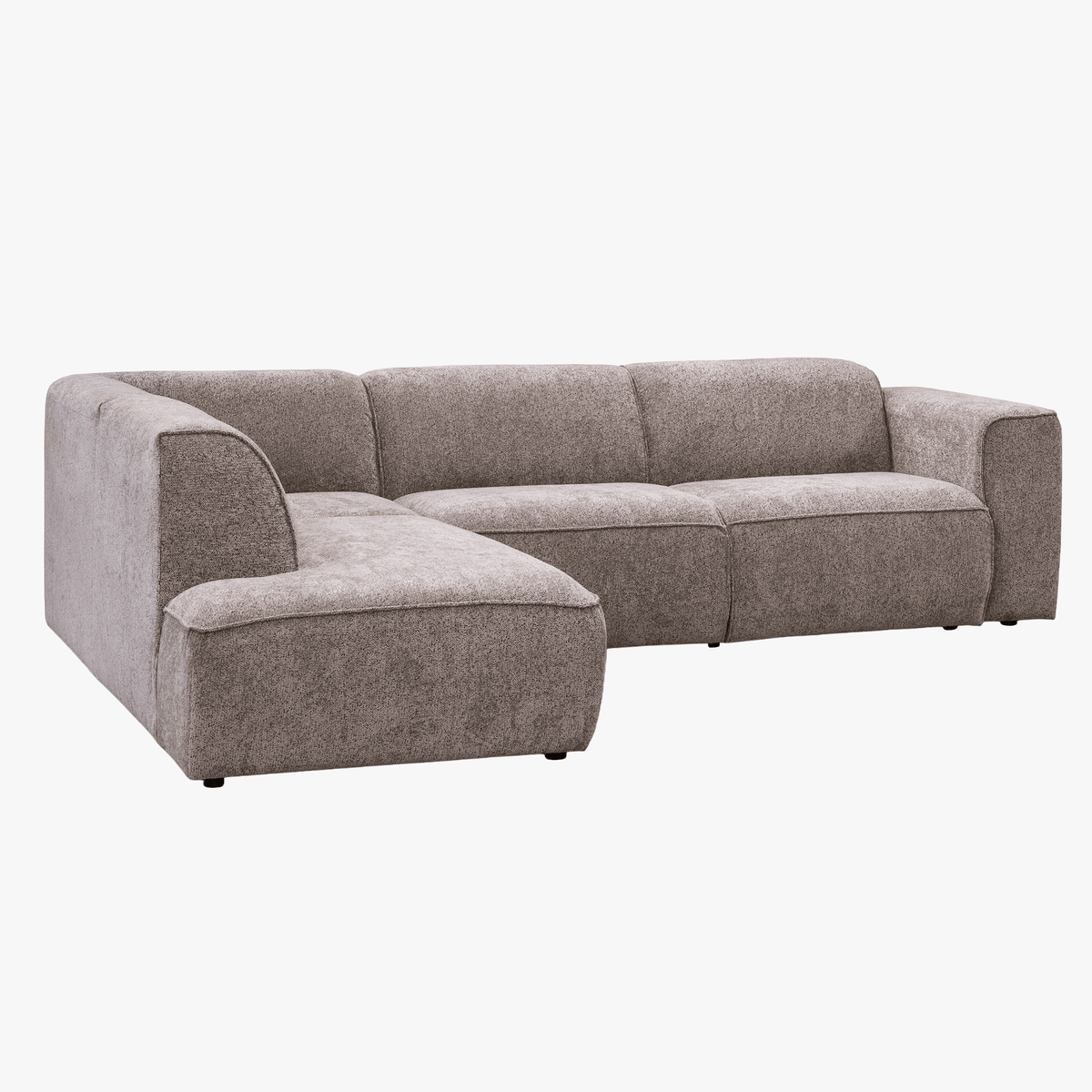AMANDA Canapé d'angle en tissu taupe avec détail métal noir - Angle gauche