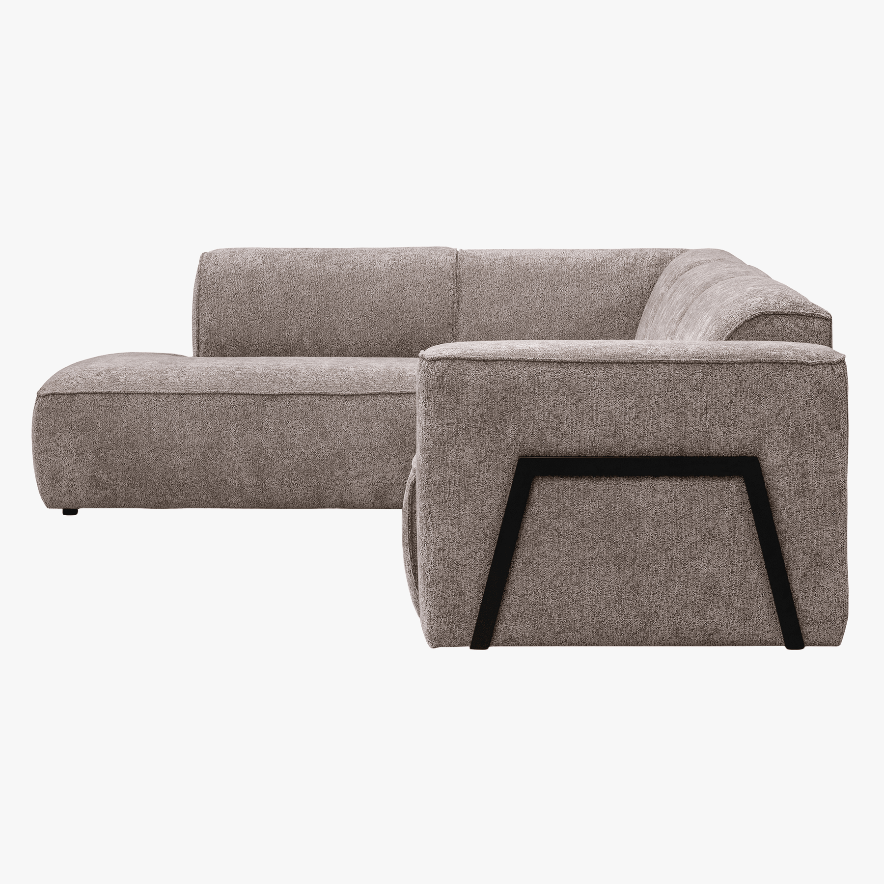 AMANDA Canapé d'angle en tissu taupe avec détail métal noir - Angle gauche