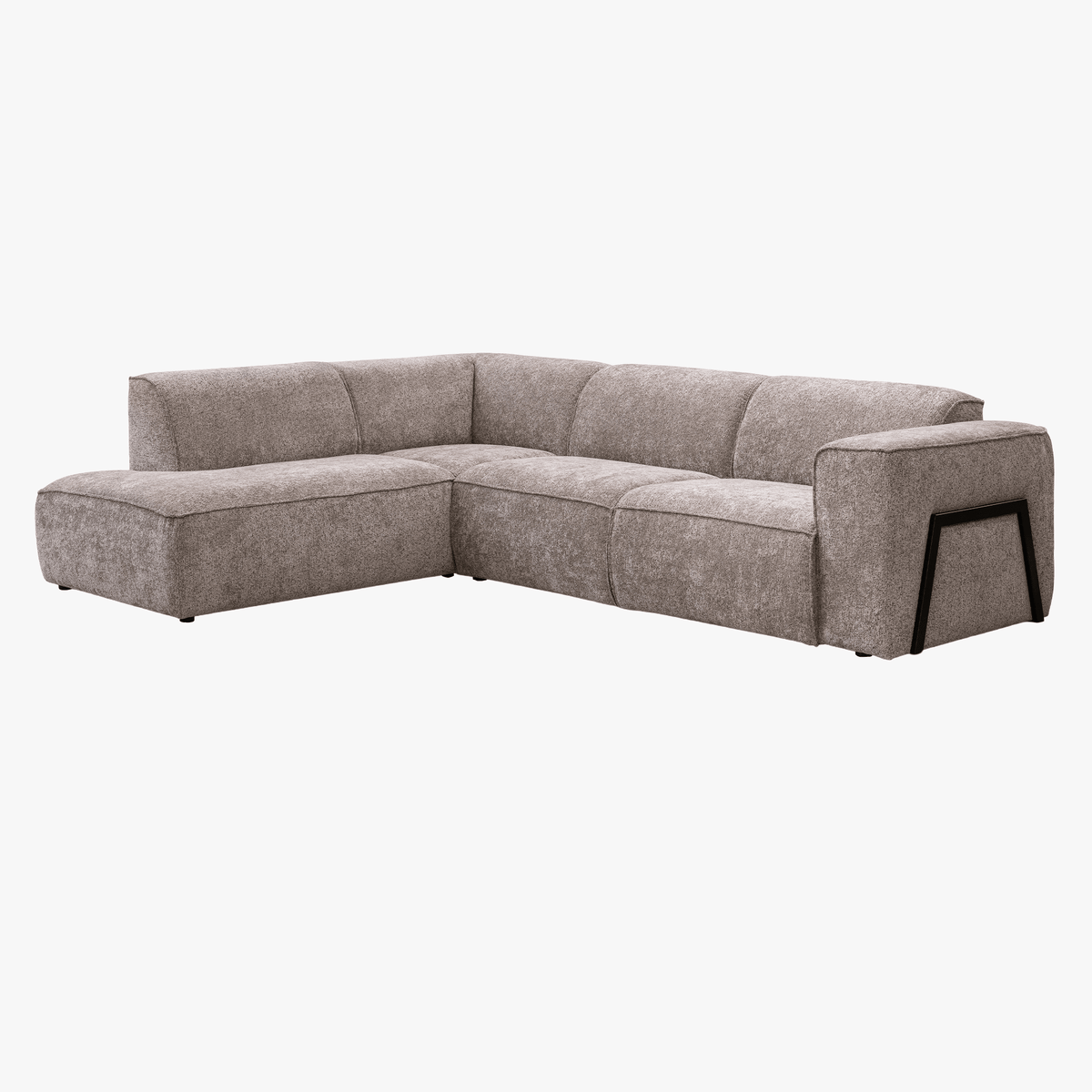 AMANDA Canapé d'angle en tissu taupe avec détail métal noir - Angle gauche