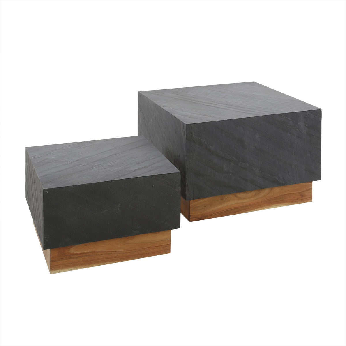 ANEA Lot de 2 tables basses carré en ardoise et en bois d'acacia