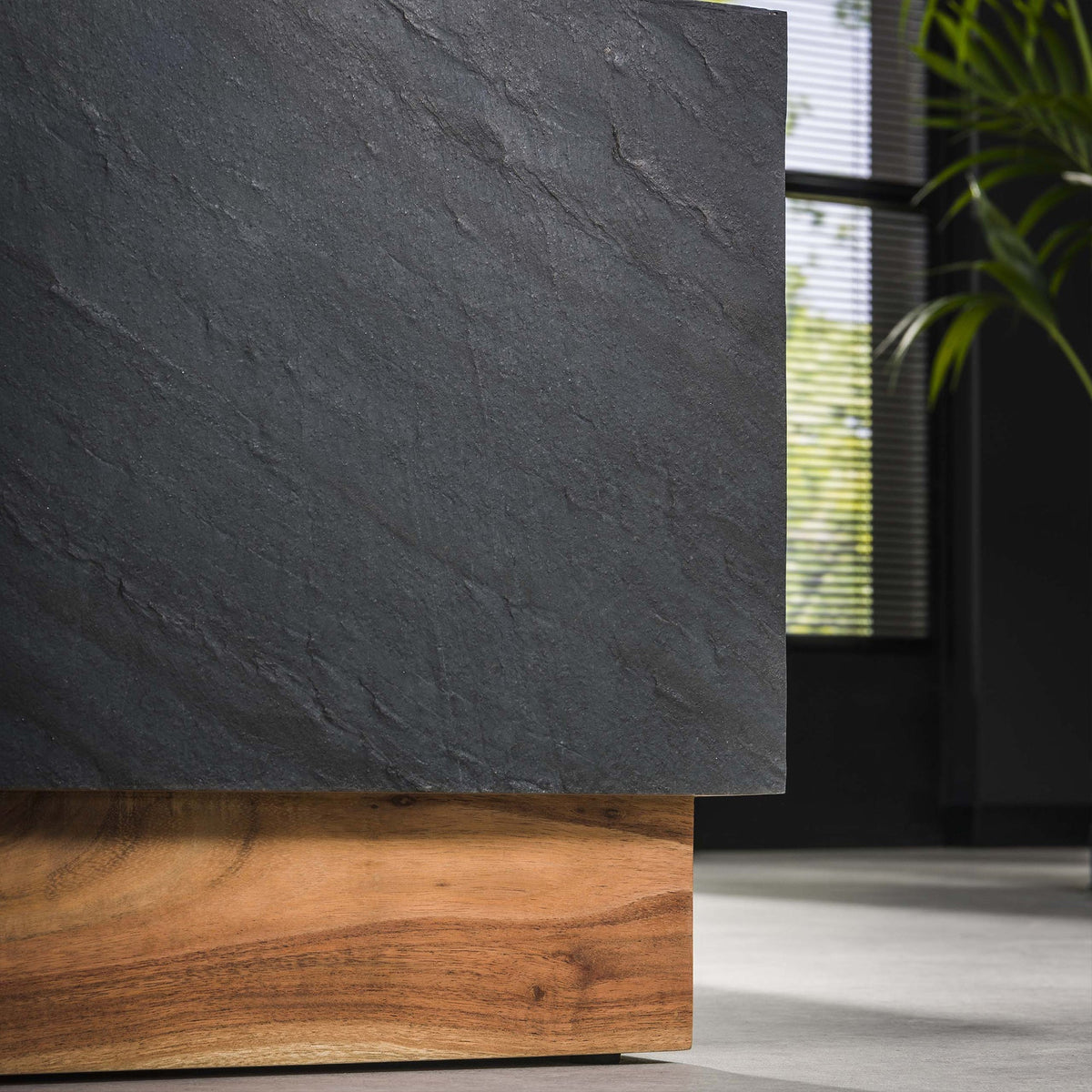 ANEA Lot de 2 tables basses carré en ardoise et en bois d'acacia