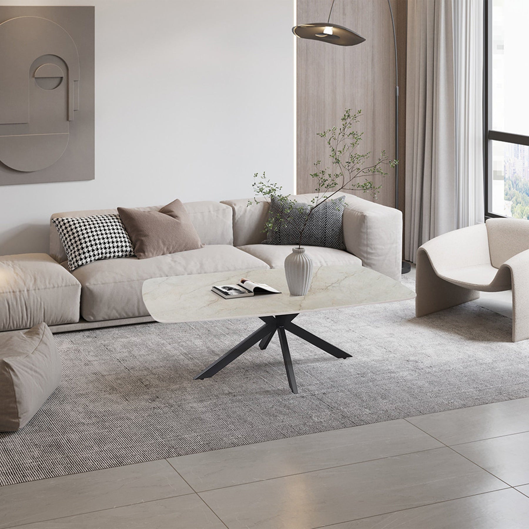 APOLLO Table basse ovale en pierre frittée beige 130 cm