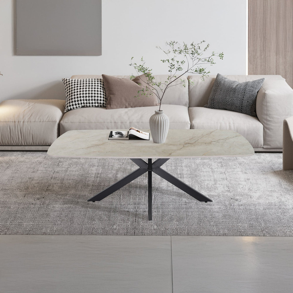 APOLLO Table basse ovale en pierre frittée beige 130 cm