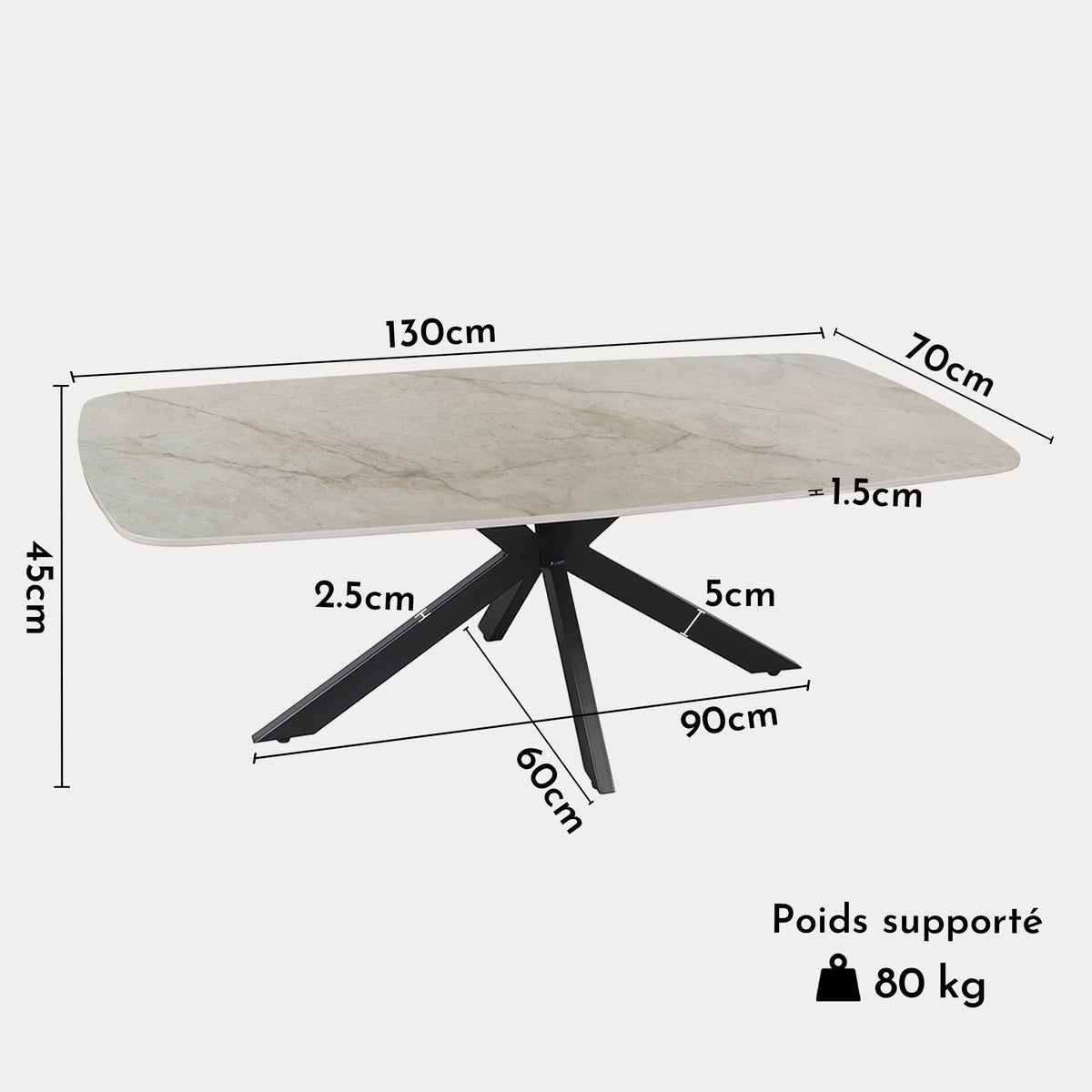 APOLLO Table basse ovale en pierre frittée beige 130 cm