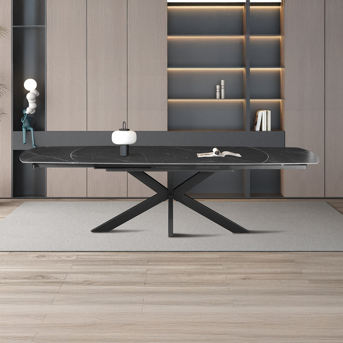 ARES Table à manger extensible en pierre frittée et métal noir