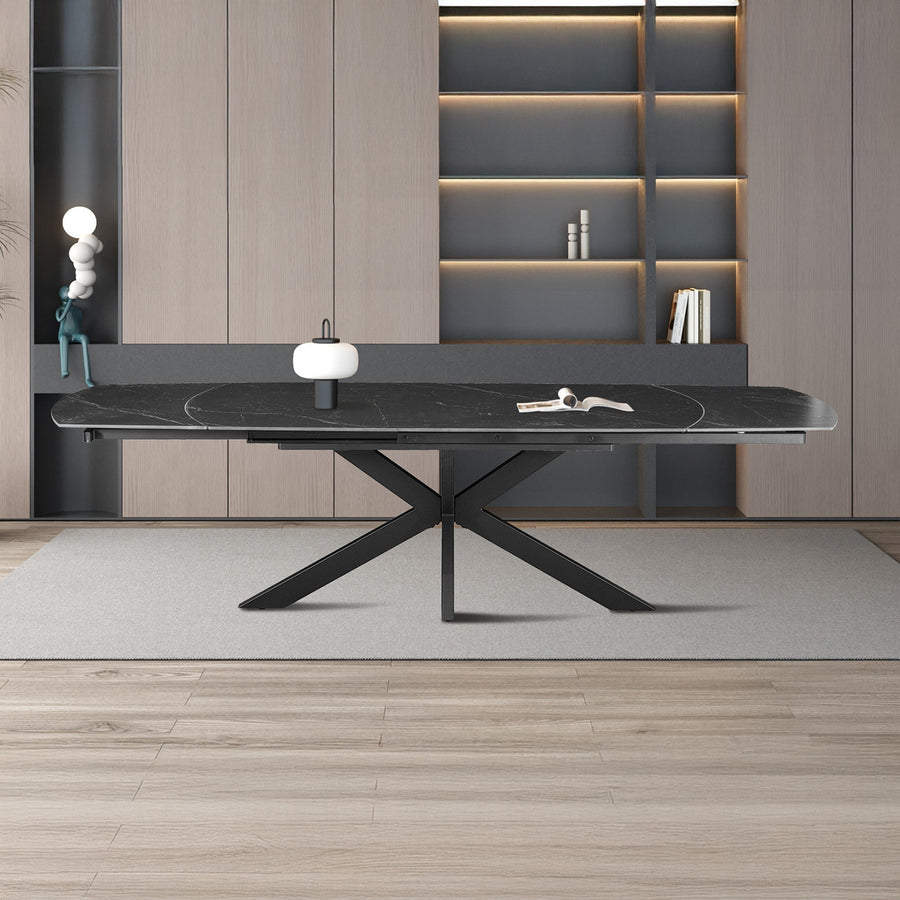 ARES Table à manger extensible en pierre frittée et métal noir