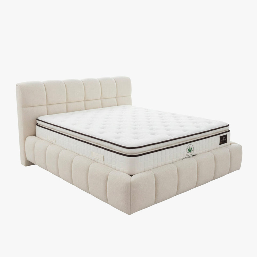 ARIONA Lit double en tissu beige avec coffre 160x200 cm