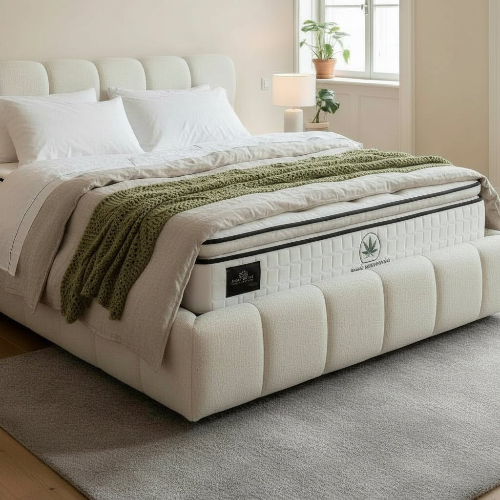 ARIONA Lit double en tissu beige avec coffre 160x200 cm