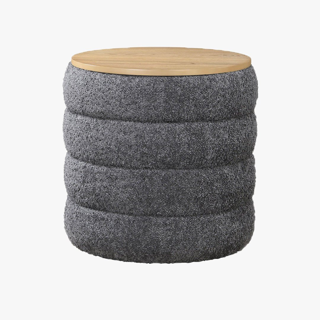 ARTA Pouf coffre effet peau de mouton gris foncé et bois