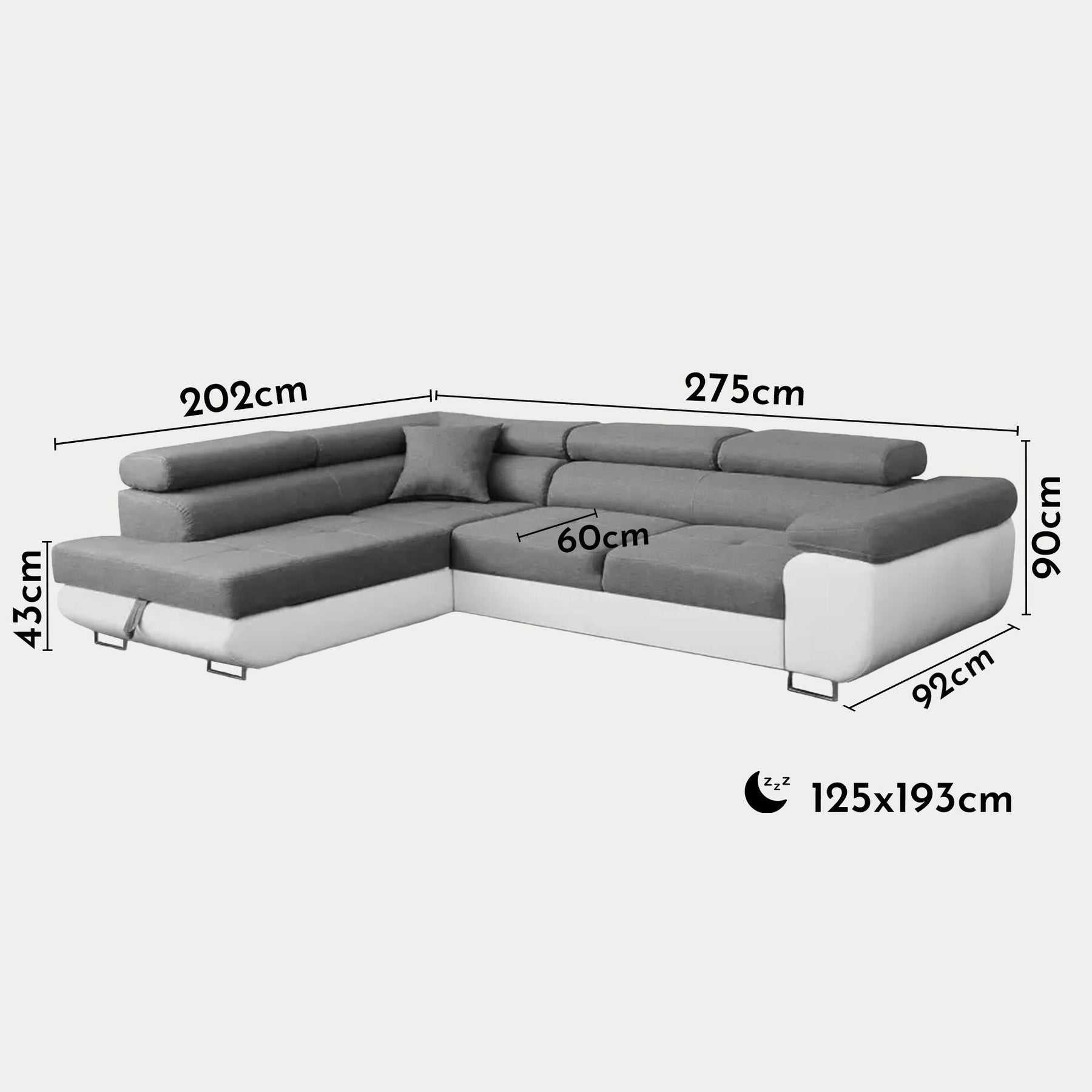 AUBIN Canapé d'angle convertible gris et blanc coffre de rangement - Angle Gauche