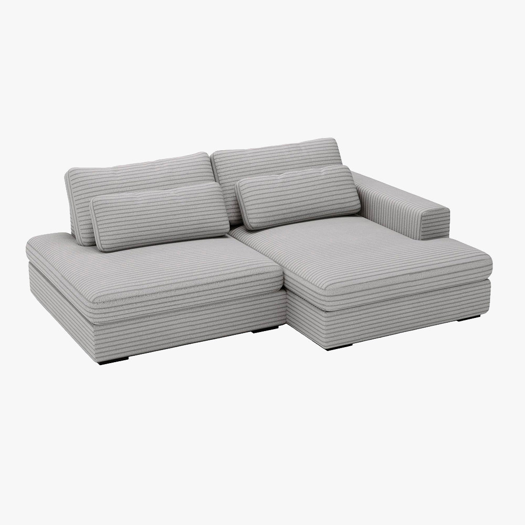 AYDA Canapé d'angle convertible avec coffre en velours gros côtelé gris clair - Angle droit
