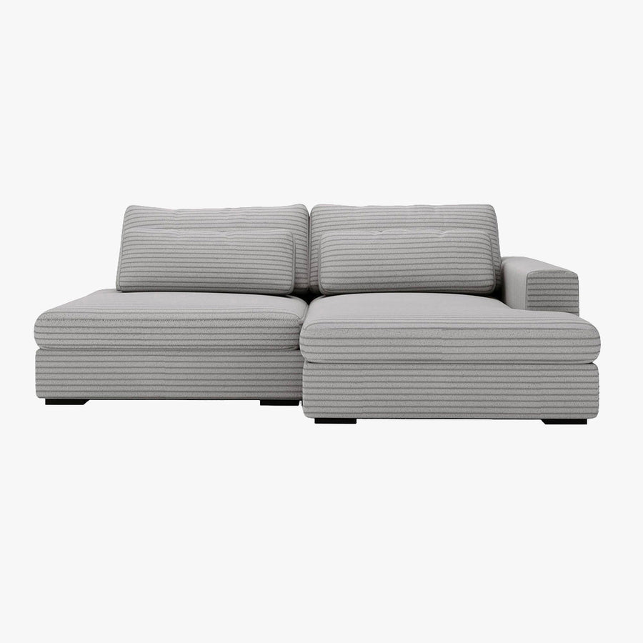 AYDA Canapé d'angle convertible avec coffre en velours gros côtelé gris clair - Angle droit
